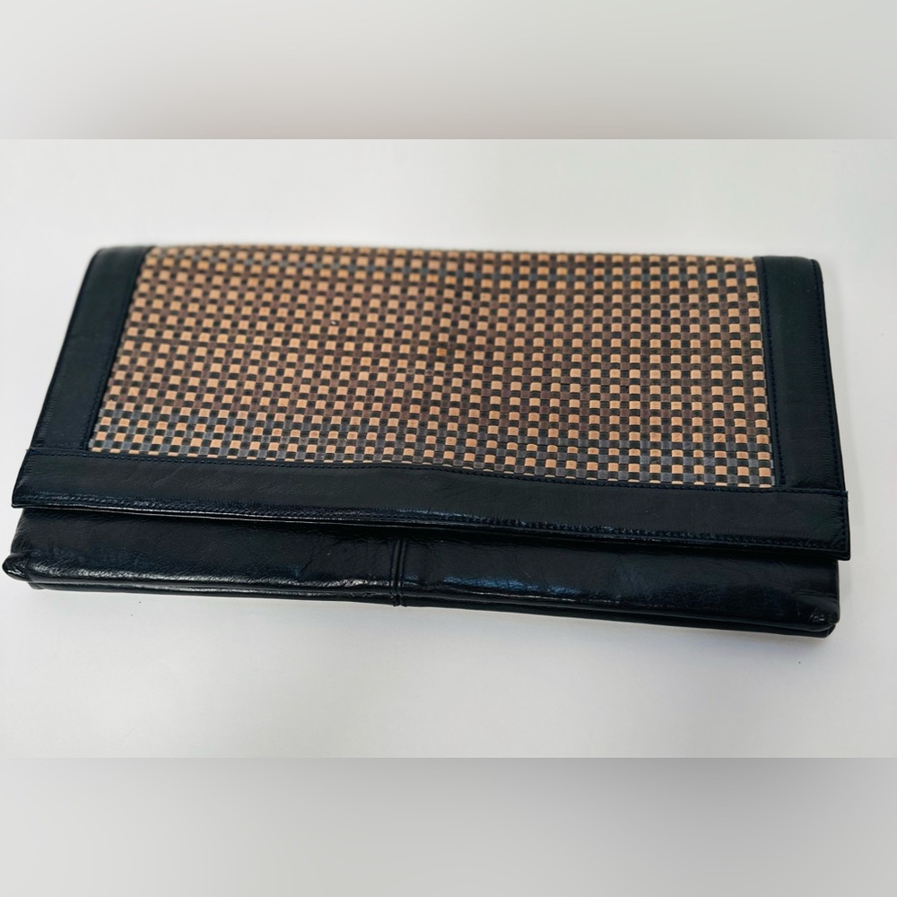 Vintage Classic Mulberry Clutch, Black & Tan Weaved Leather, Made In England.
